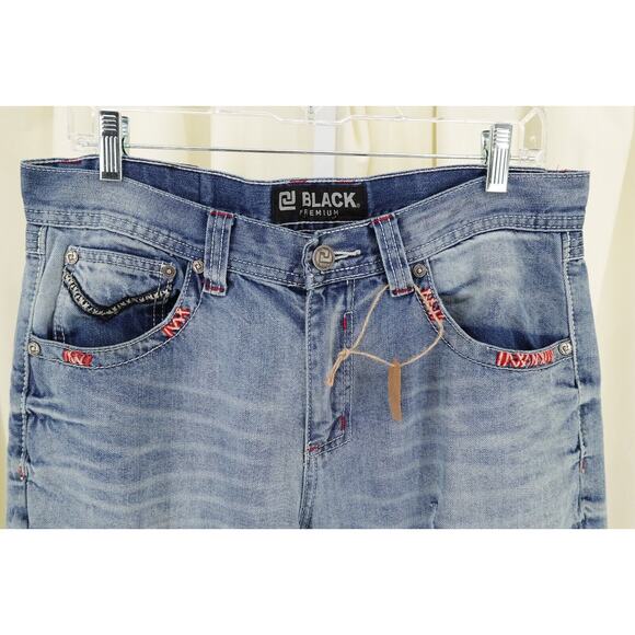 CJ Black Premium Men's Bootcut Distressed Embroidered Pocket Trim Jeans SZ 32X32 - Picture 2 of 16